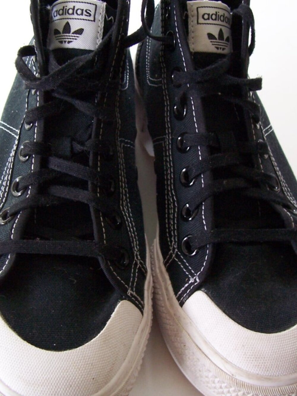 Adidas Black High-Top Canvas Sneakers with Cream Sole Trim Size 8.5